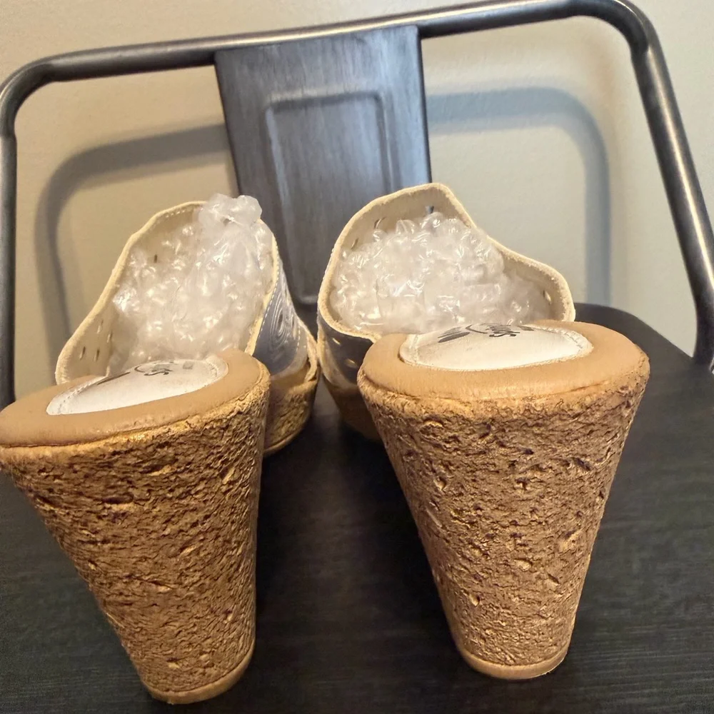 Spring Step White Leather Cutout Slide Sandals EU 38 Made in Italy Comfort Heels